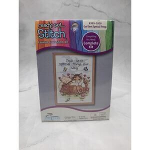 New Janlynn Counted Cross Stitch Kit God Sent Special Things Cat Flowers 5x7